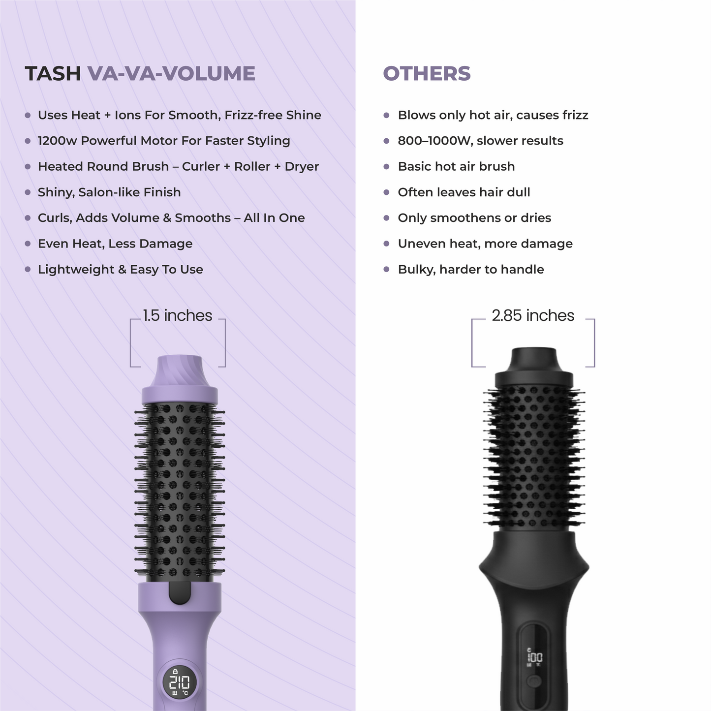 Tash Hair 3-in-1 Heated Round Brush | Volumiser Brush + Curling Tong + Straightener- All In One Tool (Va-Va-Volume)
