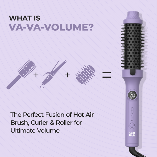 Tash Hair 3-in-1 Heated Round Brush | Volumiser Brush + Curling Tong + Straightener- All In One Tool (Va-Va-Volume)