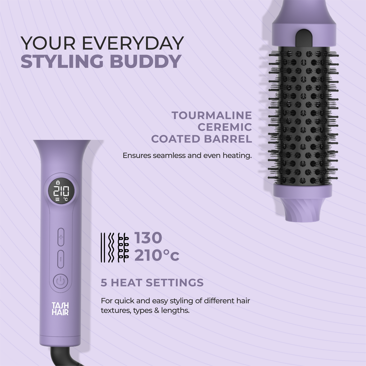 Tash Hair 3-in-1 Heated Round Brush | Volumiser Brush + Curling Tong + Straightener- All In One Tool (Va-Va-Volume)