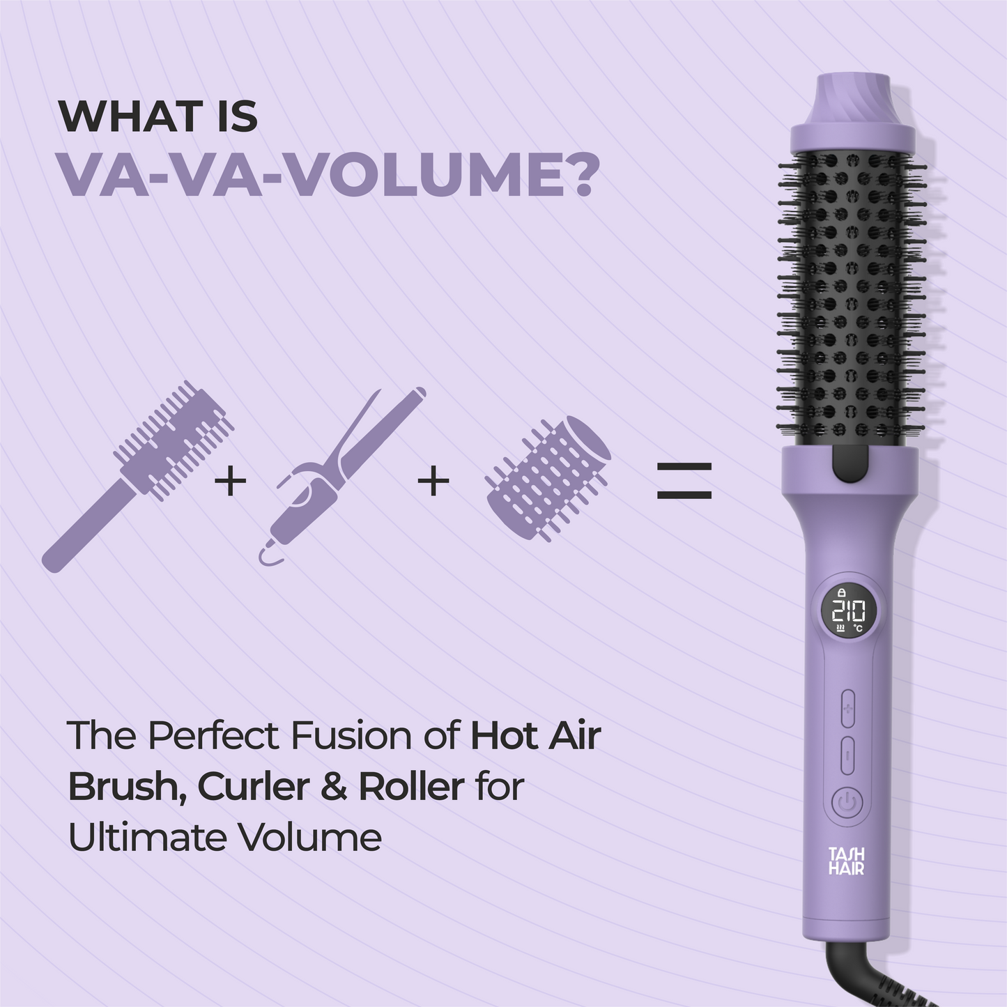 Tash Hair 3-in-1 Heated Round Brush | Volumiser Brush + Curling Tong + Straightener- All In One Tool (Va-Va-Volume)