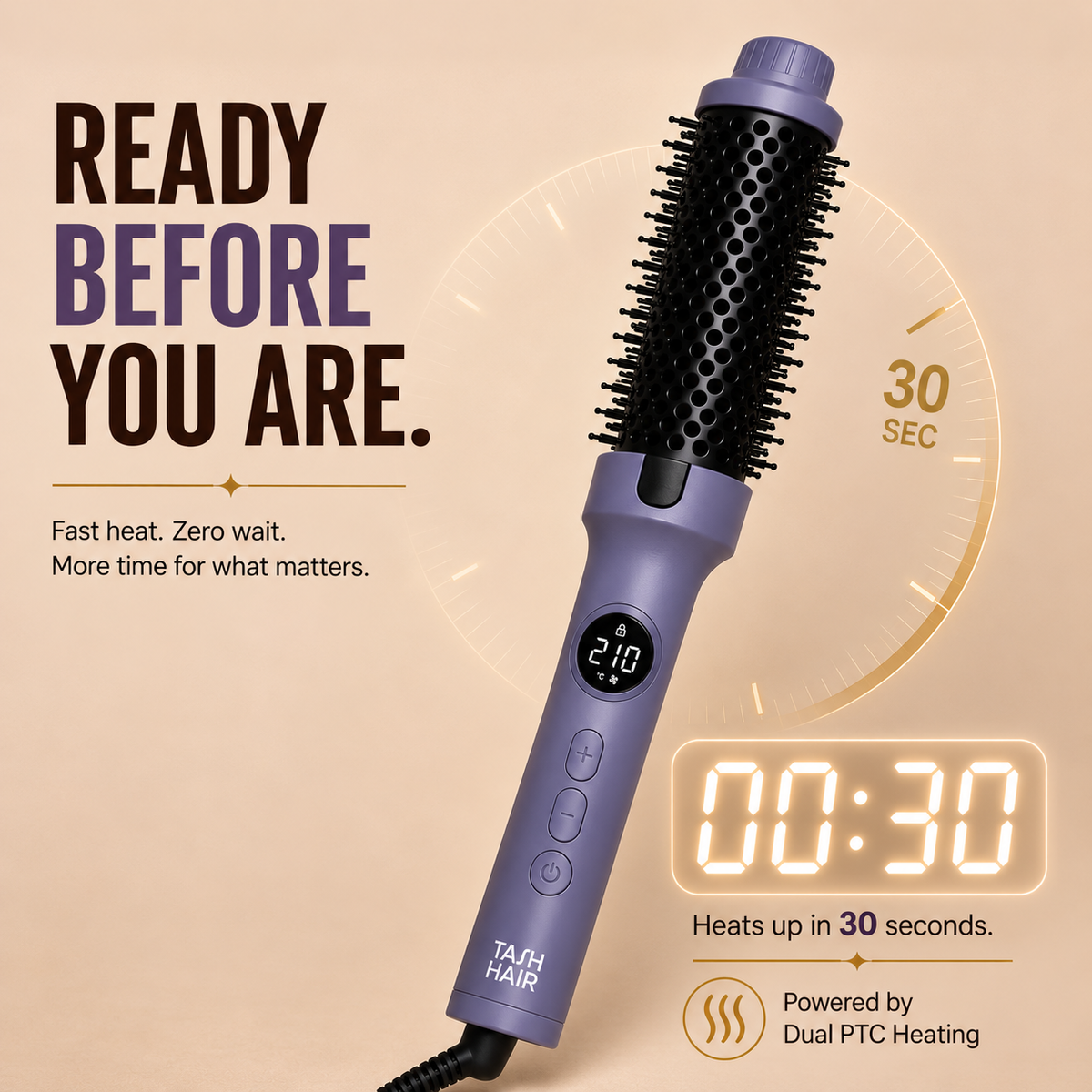 Tash Hair 3-in-1 Heated Round Brush- All In One Tool (Va-Va-Volume)
