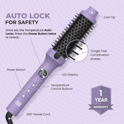 Tash Hair 3-in-1 Heated Round Brush | Volumiser Brush + Curling Tong + Straightener- All In One Tool (Va-Va-Volume)